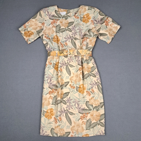 Vintage Dresses & Skirts - Vintage Silk Dress Womens 6P Floral Print Neutral Tones Barrie Pace Prarie Wife‎